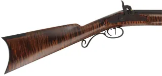 Hawken Halfstock Rifle,
.54 caliber,  33" barrel, 
Griffith percussion lock, curly maple, iron, 
used, signed by D. Priddy